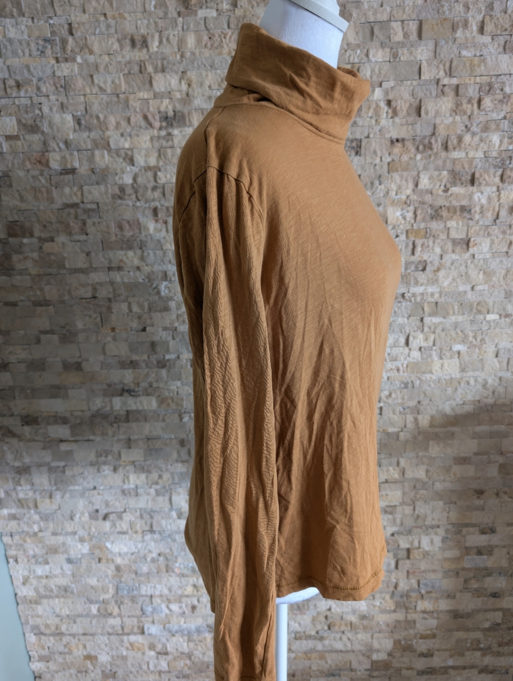 Madewell Whisper Cotton Turtleneck Long Sleeve Top 100% Cotton Camel Toffee Sz M image 2
